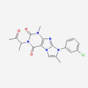 molecular formula C19H18ClN5O3 B2451389 8-(3-chlorophenyl)-1,7-dimethyl-3-(3-oxobutan-2-yl)-1H,2H,3H,4H,8H-imidazo[1,2-g]purine-2,4-dione CAS No. 878717-63-6