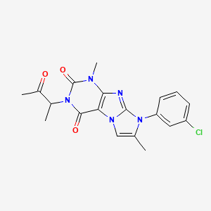 molecular formula C19H18ClN5O3 B2451389 6-(3-Chlorophenyl)-4,7-dimethyl-2-(3-oxobutan-2-yl)purino[7,8-a]imidazole-1,3-dione CAS No. 878717-63-6