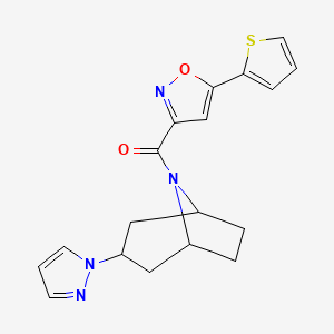 ((1R,5S)-3-(1H-pyrazol-1-yl)-8-azabicyclo[3.2.1]octan-8-yl)(5-(thiophen-2-yl)isoxazol-3-yl)methanone