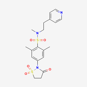 molecular formula C19H23N3O5S2 B2451514 4-(1,1-二氧代-3-氧代异噻唑啉-2-基)-N,2,6-三甲基-N-(2-(吡啶-4-基)乙基)苯磺酰胺 CAS No. 1015603-15-2