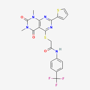 2-((6,8-dimethyl-5,7-dioxo-2-(thiophen-2-yl)-5,6,7,8-tetrahydropyrimido[4,5-d]pyrimidin-4-yl)thio)-N-(4-(trifluoromethyl)phenyl)acetamide