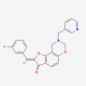 molecular formula C23H17FN2O3 B2451529 (Z)-2-(3-fluorobenzylidene)-8-(pyridin-3-ylmethyl)-8,9-dihydro-2H-benzofuro[7,6-e][1,3]oxazin-3(7H)-one CAS No. 929813-00-3