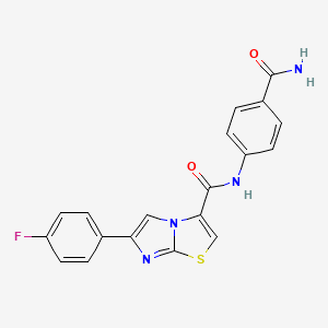 molecular formula C19H13FN4O2S B2451570 N-(4-carbamoylphenyl)-6-(4-fluorophenyl)imidazo[2,1-b][1,3]thiazole-3-carboxamide CAS No. 1049419-77-3