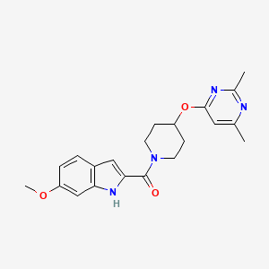 molecular formula C21H24N4O3 B2451574 (4-((2,6-dimethylpyrimidin-4-yl)oxy)piperidin-1-yl)(6-methoxy-1H-indol-2-yl)methanone CAS No. 2034616-48-1