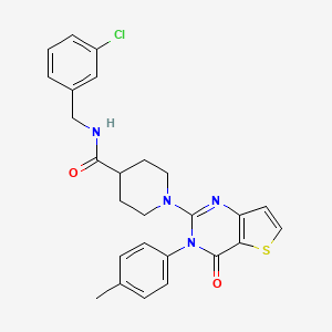 molecular formula C26H25ClN4O2S B2451609 N-[(3-chlorophenyl)methyl]-1-[3-(4-methylphenyl)-4-oxo-3H,4H-thieno[3,2-d]pyrimidin-2-yl]piperidine-4-carboxamide CAS No. 1112412-01-7