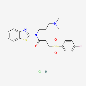 molecular formula C22H27ClFN3O3S2 B2451646 N-(3-(dimethylamino)propyl)-3-((4-fluorophenyl)sulfonyl)-N-(4-methylbenzo[d]thiazol-2-yl)propanamide hydrochloride CAS No. 1216714-22-5