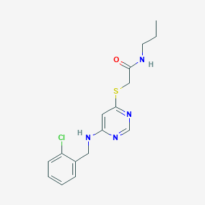 molecular formula C16H19ClN4OS B2451735 2-[(6-{[(2-chlorophenyl)methyl]amino}pyrimidin-4-yl)sulfanyl]-N-propylacetamide CAS No. 1115929-78-6