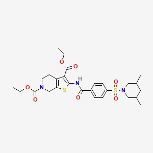 molecular formula C27H35N3O7S2 B2451779 diethyl 2-(4-((3,5-dimethylpiperidin-1-yl)sulfonyl)benzamido)-4,5-dihydrothieno[2,3-c]pyridine-3,6(7H)-dicarboxylate CAS No. 449781-74-2