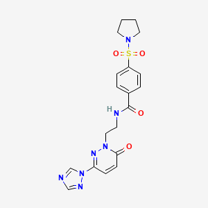 molecular formula C19H21N7O4S B2451784 N-(2-(6-oxo-3-(1H-1,2,4-triazol-1-yl)pyridazin-1(6H)-yl)ethyl)-4-(pyrrolidin-1-ylsulfonyl)benzamide CAS No. 1448066-92-9