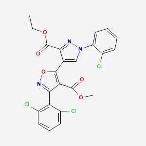 molecular formula C23H16Cl3N3O5 B2451877 methyl 5-[1-(2-chlorophenyl)-3-(ethoxycarbonyl)-1H-pyrazol-4-yl]-3-(2,6-dichlorophenyl)-1,2-oxazole-4-carboxylate CAS No. 321571-33-9