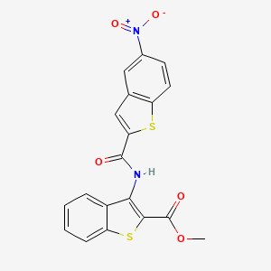 molecular formula C19H12N2O5S2 B2451881 Methyl 3-(5-nitrobenzo[b]thiophene-2-carboxamido)benzo[b]thiophene-2-carboxylate CAS No. 477537-58-9