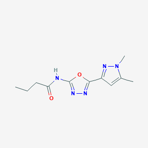 molecular formula C11H15N5O2 B2451889 N-(5-(1,5-dimethyl-1H-pyrazol-3-yl)-1,3,4-oxadiazol-2-yl)butyramide CAS No. 1170501-59-3