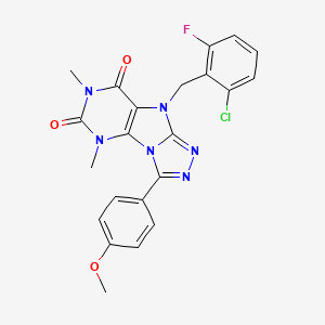 molecular formula C22H18ClFN6O3 B2451913 5-[(2-Chloro-6-fluorophenyl)methyl]-8-(4-methoxyphenyl)-1,3-dimethylpurino[8,9-c][1,2,4]triazole-2,4-dione CAS No. 921787-99-7