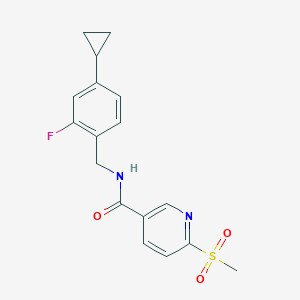 molecular formula C17H17FN2O3S B2451921 N-[(4-Cyclopropyl-2-fluorophenyl)methyl]-6-methylsulfonylpyridine-3-carboxamide CAS No. 2248724-81-2