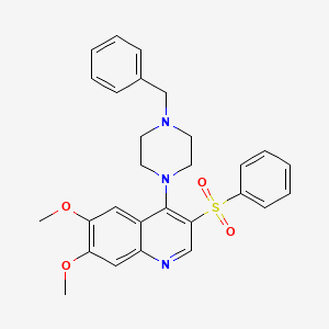 molecular formula C28H29N3O4S B2451947 4-(4-Benzylpiperazin-1-yl)-6,7-dimethoxy-3-(phenylsulfonyl)quinoline CAS No. 866871-58-1