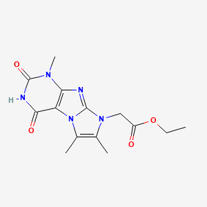 molecular formula C14H17N5O4 B2451963 乙酸乙酯2-(1,6,7-三甲基-2,4-二氧代-3,4-二氢-1H-咪唑[2,1-f]嘧啶-8(2H)-基)乙酸盐 CAS No. 919031-17-7