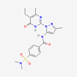 molecular formula C20H24N6O4S B2451964 4-(N,N-dimethylsulfamoyl)-N-(1-(5-ethyl-4-methyl-6-oxo-1,6-dihydropyrimidin-2-yl)-3-methyl-1H-pyrazol-5-yl)benzamide CAS No. 1005978-09-5