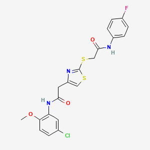 molecular formula C20H17ClFN3O3S2 B2451988 2-[(4-{[(5-chloro-2-methoxyphenyl)carbamoyl]methyl}-1,3-thiazol-2-yl)sulfanyl]-N-(4-fluorophenyl)acetamide CAS No. 941980-77-4