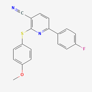 molecular formula C19H13FN2OS B2451993 6-(4-Fluorophenyl)-2-[(4-methoxyphenyl)sulfanyl]nicotinonitrile CAS No. 252059-94-2