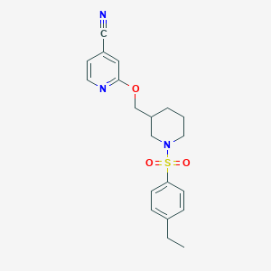 molecular formula C20H23N3O3S B2452007 2-[[1-(4-Ethylphenyl)sulfonylpiperidin-3-yl]methoxy]pyridine-4-carbonitrile CAS No. 2380069-29-2