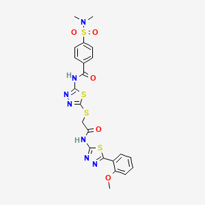 molecular formula C22H21N7O5S4 B2452010 4-(N,N-dimethylsulfamoyl)-N-(5-((2-((5-(2-methoxyphenyl)-1,3,4-thiadiazol-2-yl)amino)-2-oxoethyl)thio)-1,3,4-thiadiazol-2-yl)benzamide CAS No. 389073-61-4