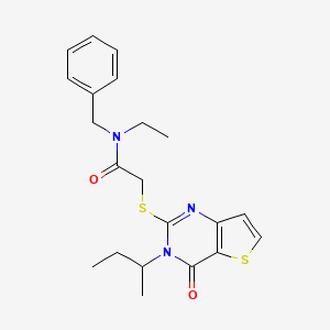 molecular formula C21H25N3O2S2 B2452019 N-benzyl-2-{[3-(butan-2-yl)-4-oxo-3,4-dihydrothieno[3,2-d]pyrimidin-2-yl]sulfanyl}-N-ethylacetamide CAS No. 1326911-20-9