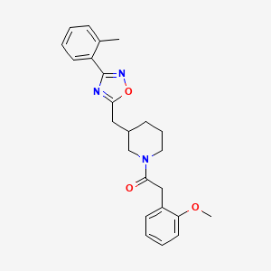 molecular formula C24H27N3O3 B2452033 2-(2-Methoxyphenyl)-1-(3-((3-(o-tolyl)-1,2,4-oxadiazol-5-yl)methyl)piperidin-1-yl)ethanone CAS No. 1705439-67-3