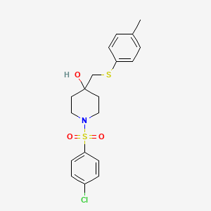 molecular formula C19H22ClNO3S2 B2452036 1-[(4-氯苯基)磺酰]-4-{[(4-甲基苯基)硫代基]甲基}-4-哌啶醇 CAS No. 478041-59-7