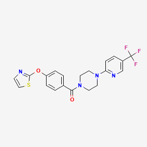 molecular formula C20H17F3N4O2S B2452038 (4-(Thiazol-2-yloxy)phenyl)(4-(5-(trifluoromethyl)pyridin-2-yl)piperazin-1-yl)methanone CAS No. 2034529-45-6
