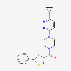 molecular formula C21H21N5OS B2452041 (4-(6-Cyclopropylpyridazin-3-yl)piperazin-1-yl)(2-phenylthiazol-4-yl)methanone CAS No. 2034427-07-9