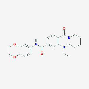 molecular formula C23H25N3O4 B2452059 N-(2,3-dihydro-1,4-benzodioxin-6-yl)-5-ethyl-11-oxo-5,6,7,8,9,11-hexahydro-5aH-pyrido[2,1-b]quinazoline-3-carboxamide CAS No. 1574605-71-2