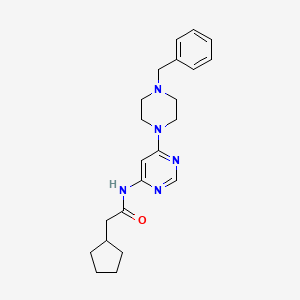 molecular formula C22H29N5O B2452088 N-[6-(4-benzylpiperazin-1-yl)pyrimidin-4-yl]-2-cyclopentylacetamide CAS No. 1396866-13-9
