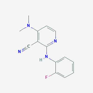 molecular formula C14H13FN4 B2452095 4-(Dimethylamino)-2-(2-fluoroanilino)nicotinonitrile CAS No. 339102-33-9