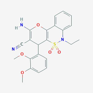 molecular formula C22H21N3O5S B2452100 2-Amino-4-(2,3-dimethoxyphenyl)-6-ethyl-4,6-dihydropyrano[3,2-c][2,1]benzothiazine-3-carbonitrile 5,5-dioxide CAS No. 893290-88-5