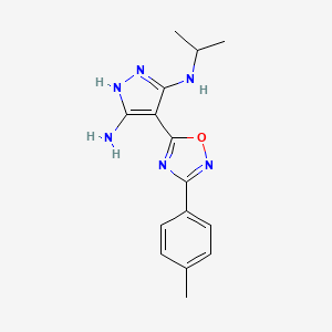 molecular formula C15H18N6O B2452106 4-[3-(4-Methylphenyl)-1,2,4-oxadiazol-5-yl]-3-N-(propan-2-yl)-1H-pyrazole-3,5-diamine CAS No. 1188305-03-4