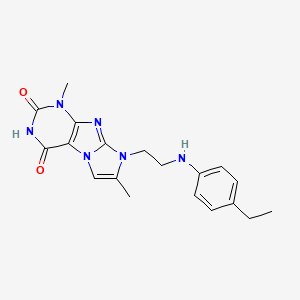 molecular formula C19H22N6O2 B2452107 8-(2-((4-ethylphenyl)amino)ethyl)-1,7-dimethyl-1H-imidazo[2,1-f]purine-2,4(3H,8H)-dione CAS No. 923203-52-5