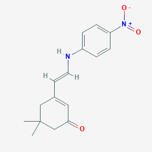 molecular formula C16H18N2O3 B2452113 5,5-dimethyl-3-[(E)-2-(4-nitroanilino)ethenyl]cyclohex-2-en-1-one CAS No. 338759-41-4