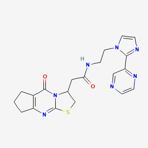 molecular formula C20H21N7O2S B2452115 2-{2-oxo-10-thia-1,8-diazatricyclo[7.3.0.0^{3,7}]dodeca-3(7),8-dien-12-yl}-N-{2-[2-(pyrazin-2-yl)-1H-imidazol-1-yl]ethyl}acetamide CAS No. 2097919-56-5