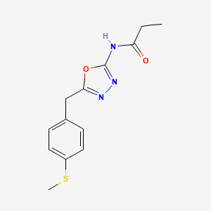 molecular formula C13H15N3O2S B2452118 N-(5-(4-(methylthio)benzyl)-1,3,4-oxadiazol-2-yl)propionamide CAS No. 1172897-26-5