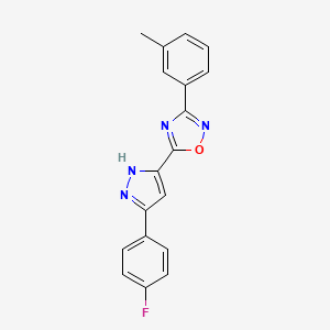 molecular formula C18H13FN4O B2452150 5-[3-(4-fluorophenyl)-1H-pyrazol-5-yl]-3-(3-methylphenyl)-1,2,4-oxadiazole CAS No. 1037194-33-4