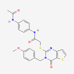 molecular formula C24H22N4O4S2 B2452165 N-(4-acetamidophenyl)-2-({3-[(4-methoxyphenyl)methyl]-4-oxo-3H,4H-thieno[3,2-d]pyrimidin-2-yl}sulfanyl)acetamide CAS No. 1252818-00-0