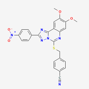 molecular formula C25H18N6O4S B2452240 4-({[8,9-DIMETHOXY-2-(4-NITROPHENYL)-[1,2,4]TRIAZOLO[1,5-C]QUINAZOLIN-5-YL]SULFANYL}METHYL)BENZONITRILE CAS No. 901877-39-2