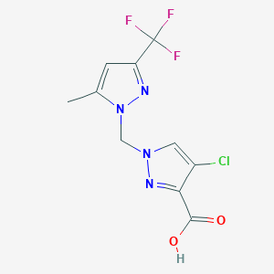molecular formula C10H8ClF3N4O2 B2452248 4-Chloro-1-((5-methyl-3-(trifluoromethyl)-1H-pyrazol-1-yl)methyl)-1H-pyrazole-3-carboxylic acid CAS No. 1006341-09-8