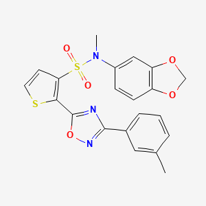 molecular formula C21H17N3O5S2 B2452311 N-(2H-1,3-benzodioxol-5-yl)-N-methyl-2-[3-(3-methylphenyl)-1,2,4-oxadiazol-5-yl]thiophene-3-sulfonamide CAS No. 1105196-01-7