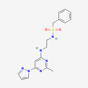 molecular formula C17H20N6O2S B2452332 N-(2-((2-methyl-6-(1H-pyrazol-1-yl)pyrimidin-4-yl)amino)ethyl)-1-phenylmethanesulfonamide CAS No. 1173025-92-7