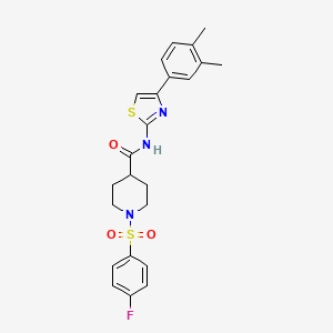 molecular formula C23H24FN3O3S2 B2452386 N-(4-(3,4-dimethylphenyl)thiazol-2-yl)-1-((4-fluorophenyl)sulfonyl)piperidine-4-carboxamide CAS No. 923504-81-8