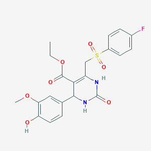molecular formula C21H21FN2O7S B2452413 ethyl 6-[(4-fluorobenzenesulfonyl)methyl]-4-(4-hydroxy-3-methoxyphenyl)-2-oxo-1,2,3,4-tetrahydropyrimidine-5-carboxylate CAS No. 902277-84-3