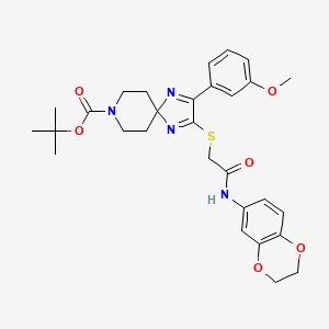molecular formula C29H34N4O6S B2452421 TERT-BUTYL 2-({[(2,3-DIHYDRO-1,4-BENZODIOXIN-6-YL)CARBAMOYL]METHYL}SULFANYL)-3-(3-METHOXYPHENYL)-1,4,8-TRIAZASPIRO[4.5]DECA-1,3-DIENE-8-CARBOXYLATE CAS No. 1224009-47-5