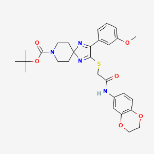 Tert-butyl 2-((2-((2,3-dihydrobenzo[b][1,4]dioxin-6-yl)amino)-2-oxoethyl)thio)-3-(3-methoxyphenyl)-1,4,8-triazaspiro[4.5]deca-1,3-diene-8-carboxylate