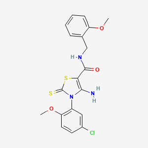 molecular formula C19H18ClN3O3S2 B2452422 4-amino-3-(5-chloro-2-methoxyphenyl)-N-(2-methoxybenzyl)-2-thioxo-2,3-dihydrothiazole-5-carboxamide CAS No. 946355-80-2